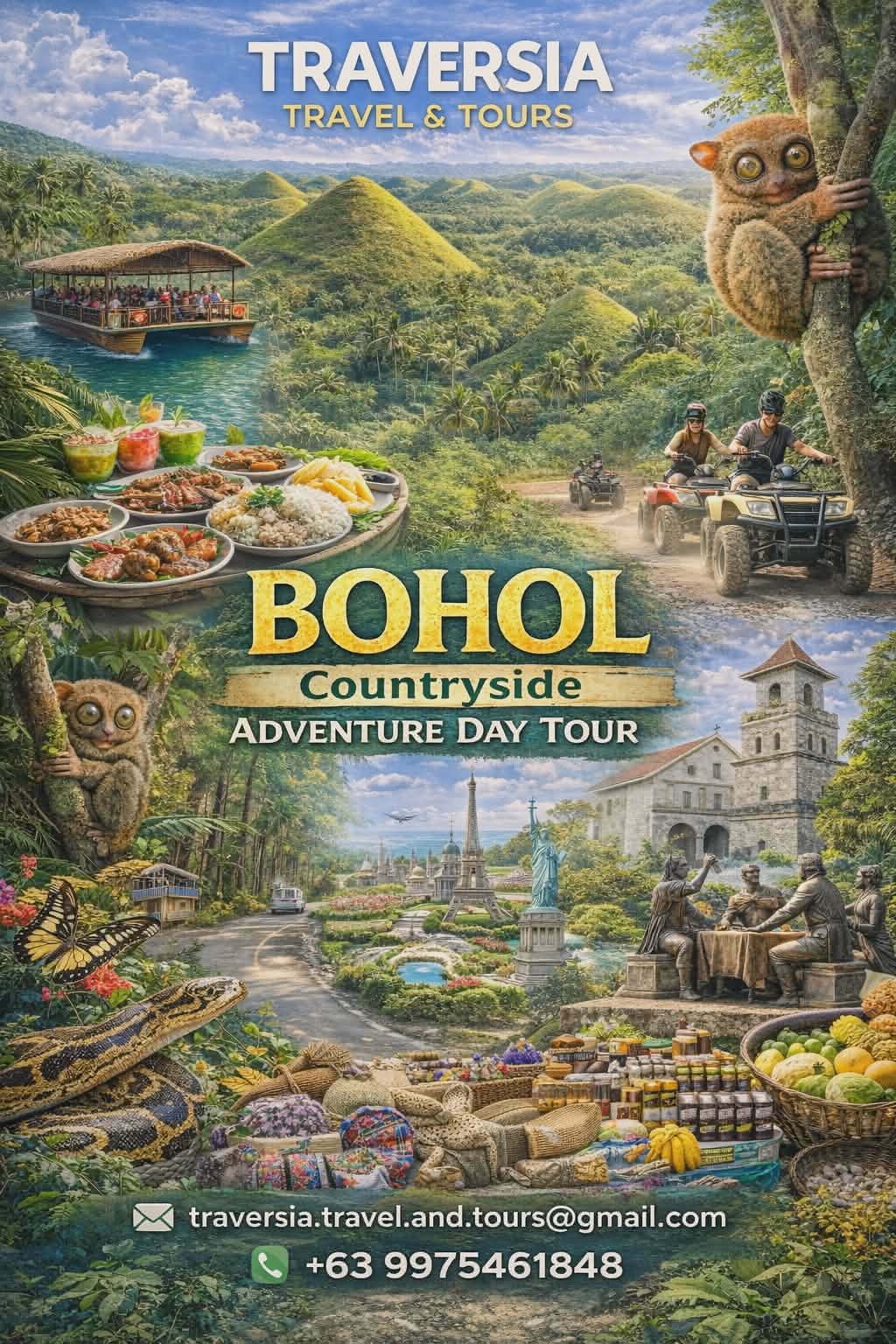 Majestic Chocolate Hills landscape in Bohol with hundreds of cone-shaped hills covered in green grass